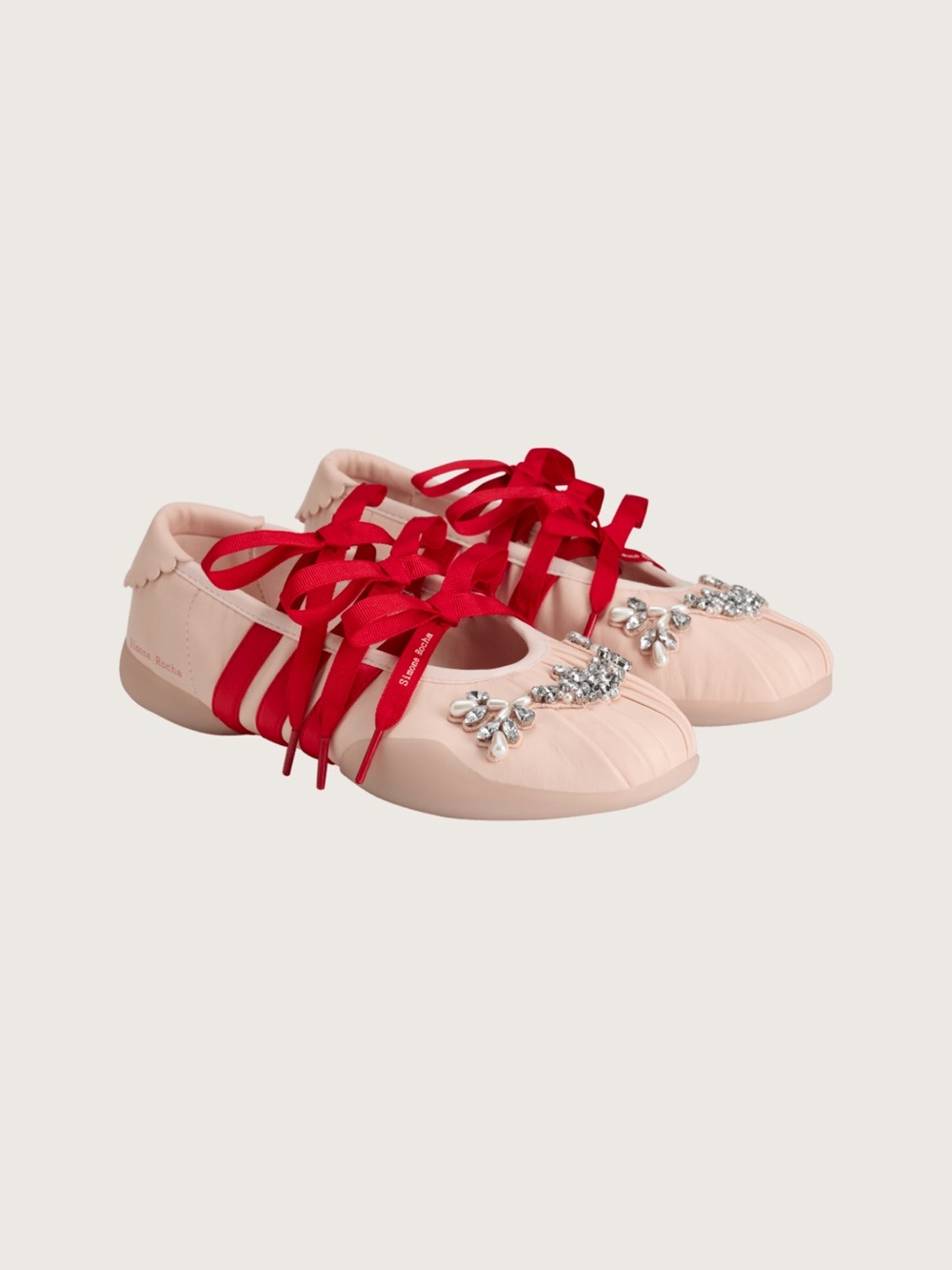 Simone Rocha adidas Pink Embellished Ballet-Inspired Flats with Red Ribbon Laces